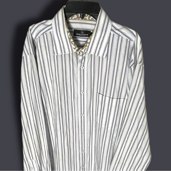 bugatchi Striped Long Sleeve Cotton Button Down Size Extra Large - Picture 4 of 16